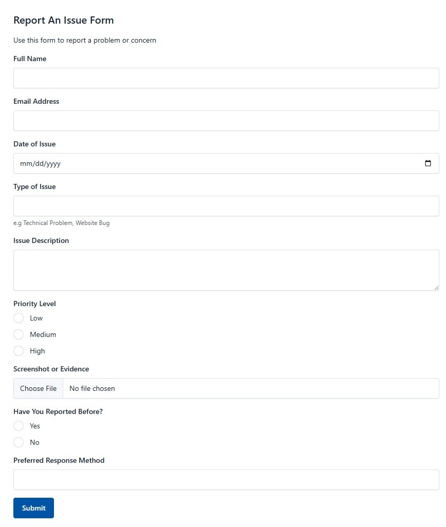 Report An Issue Form