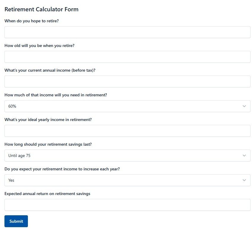 Retirement Calculator Form
