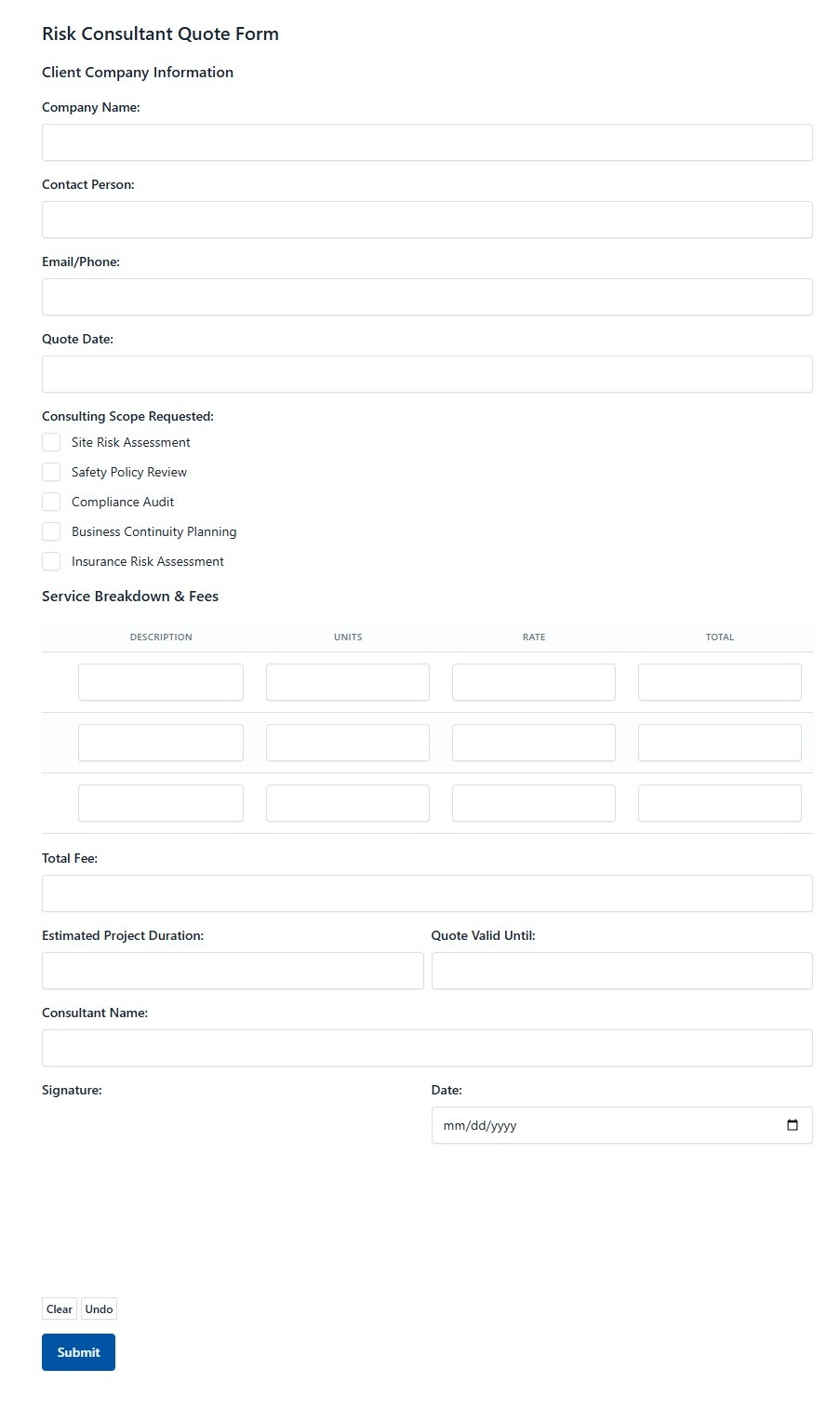Risk Consultant Quote Form