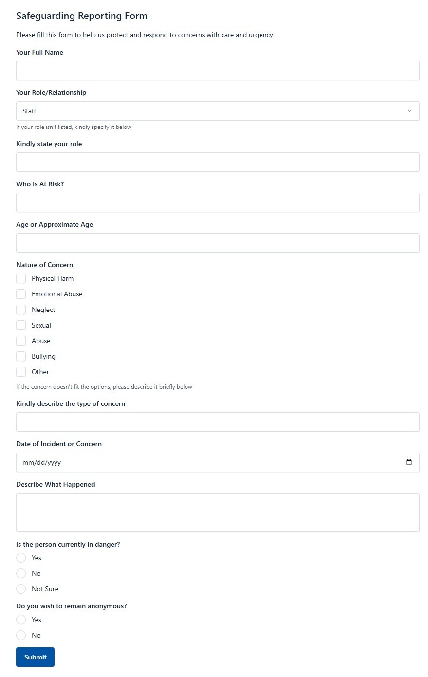 Safeguarding Reporting Form