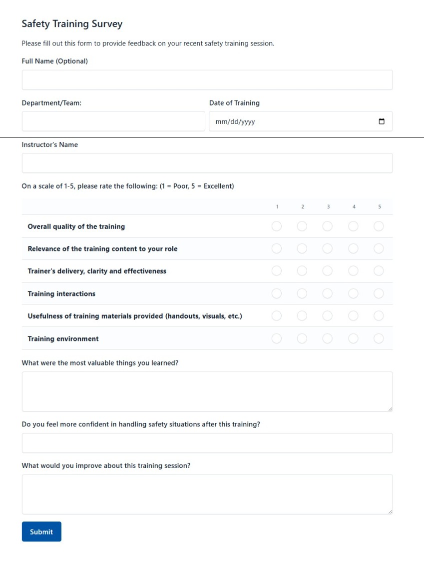 Safety Training Survey