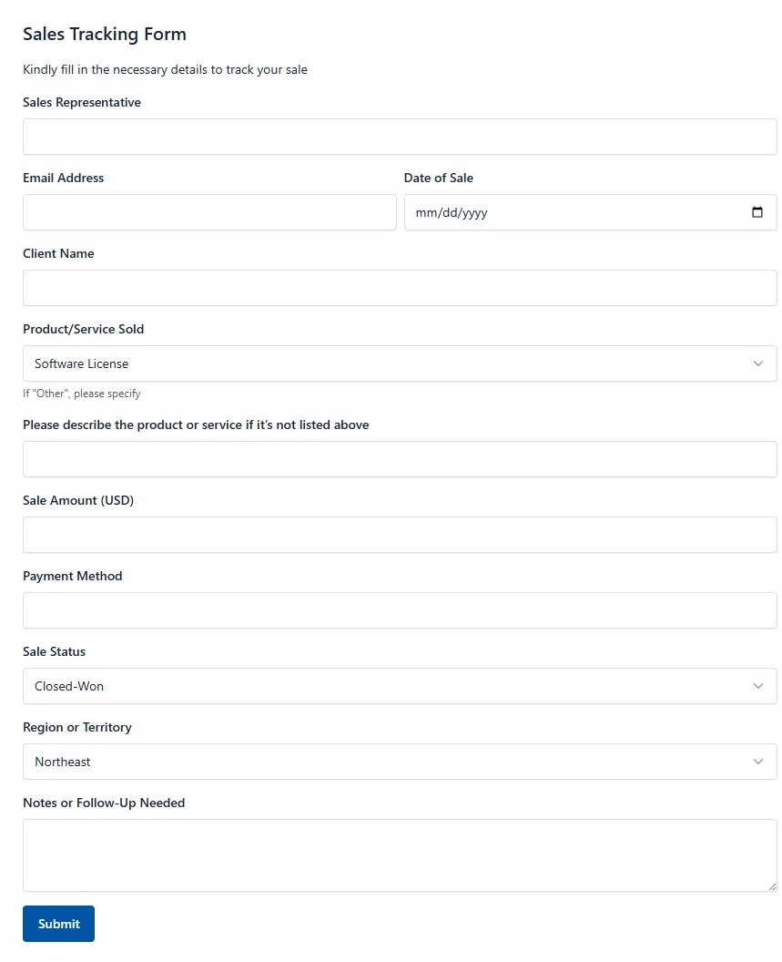 Sales Tracking Form