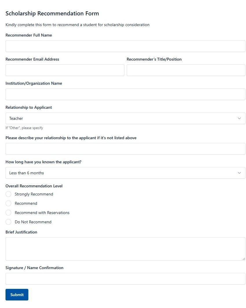 Scholarship Recommendation Form