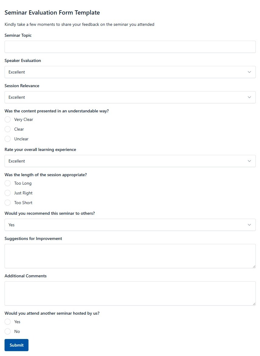 Seminar Evaluation Form Template