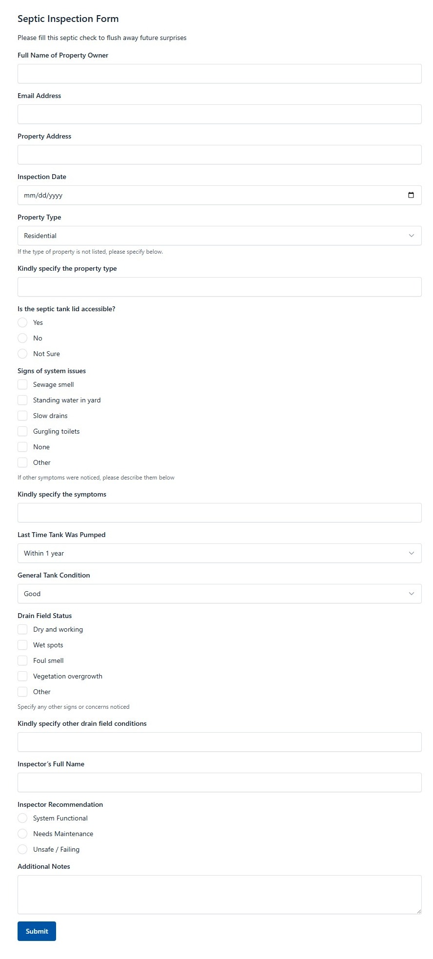 Septic Inspection Form