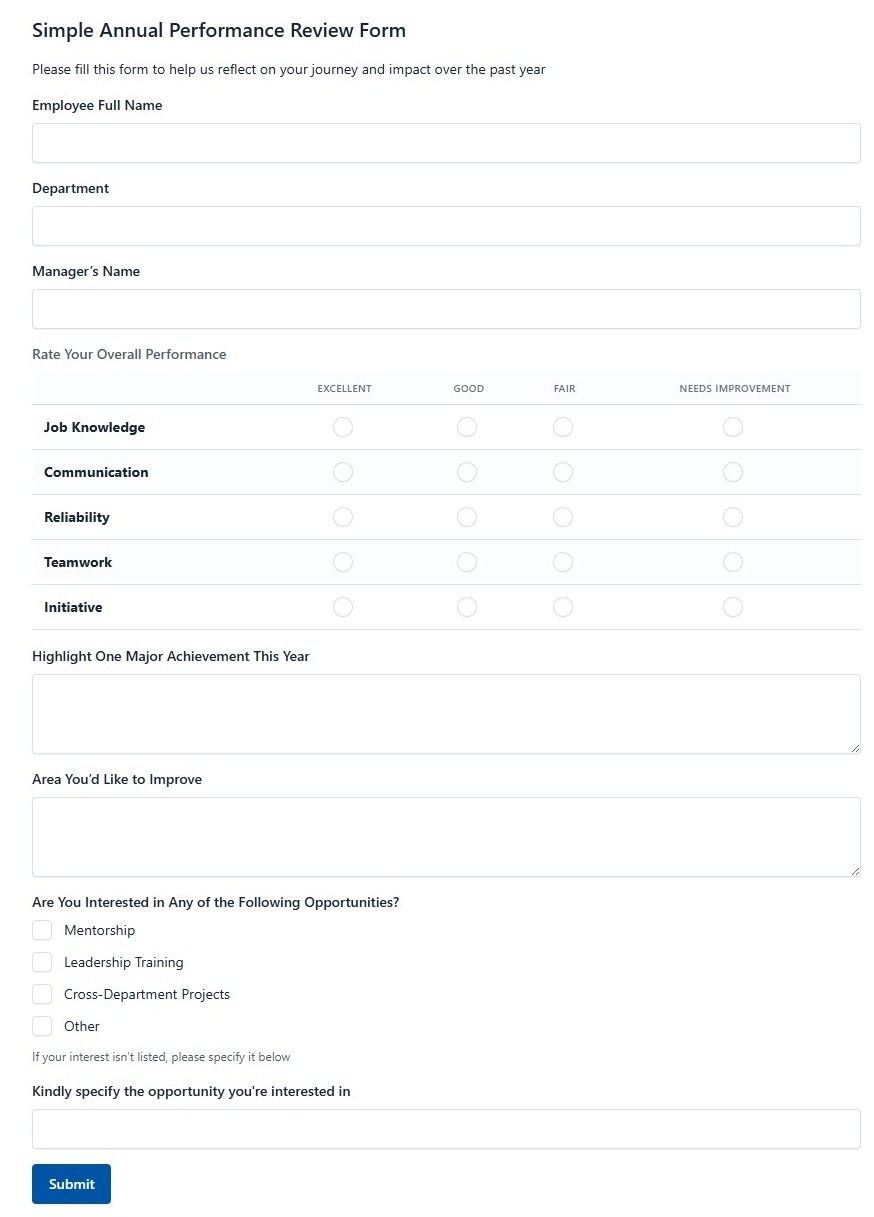 Simple Annual Performance Review Form