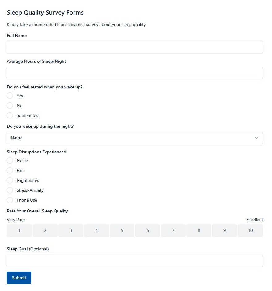 Sleep Quality Survey Forms