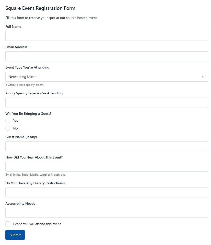 Square Event Registration Form