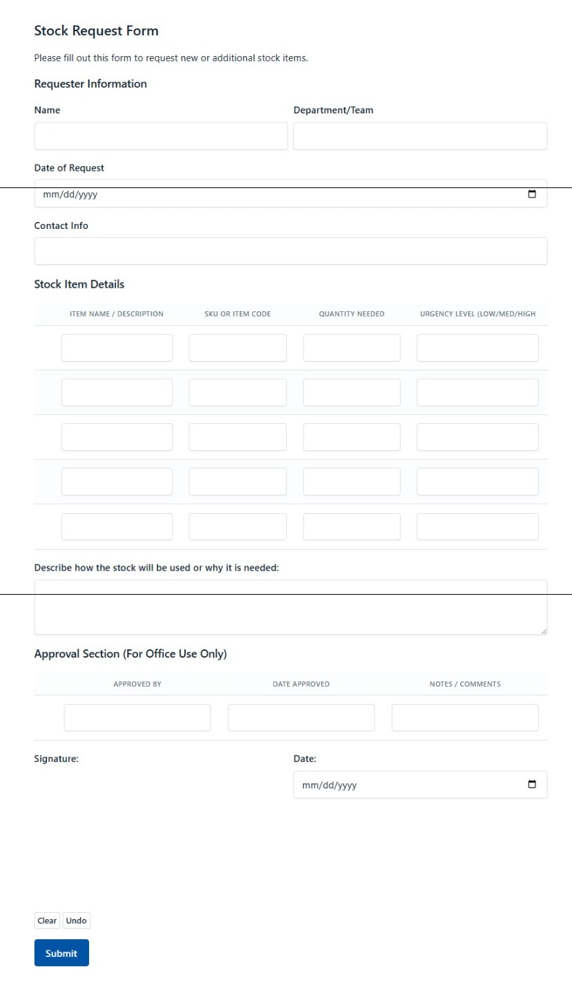 Stock Request Form