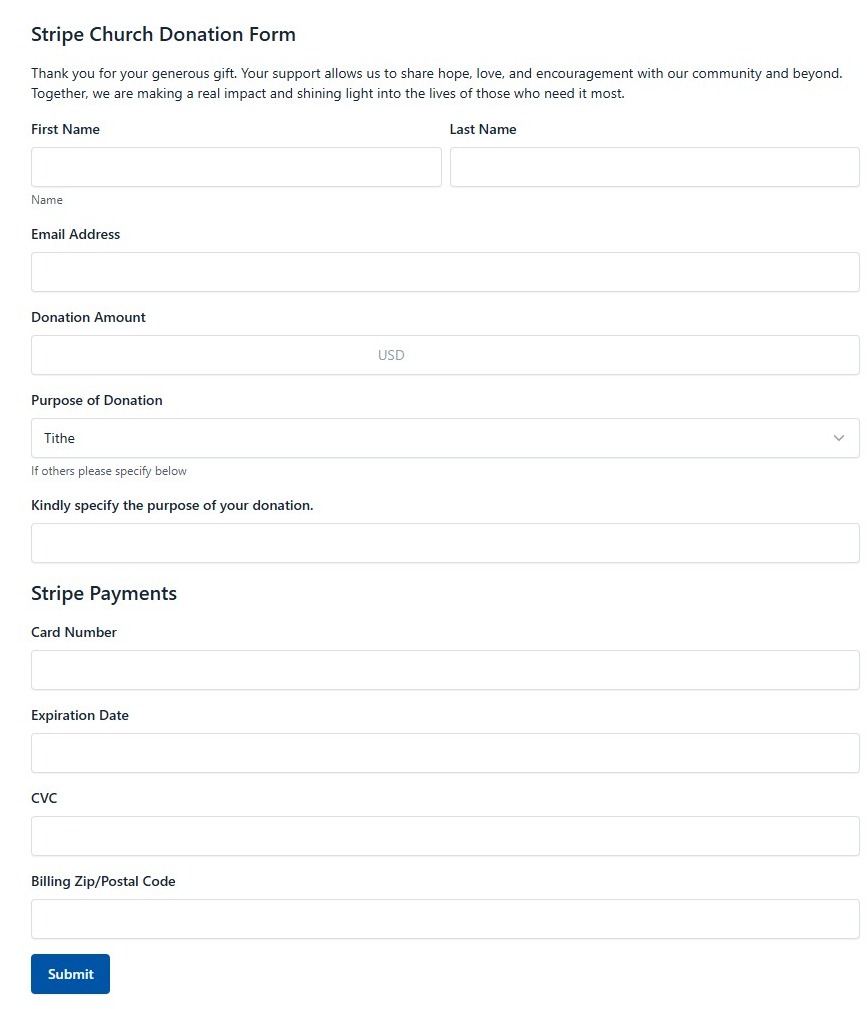Stripe Church Donation Form