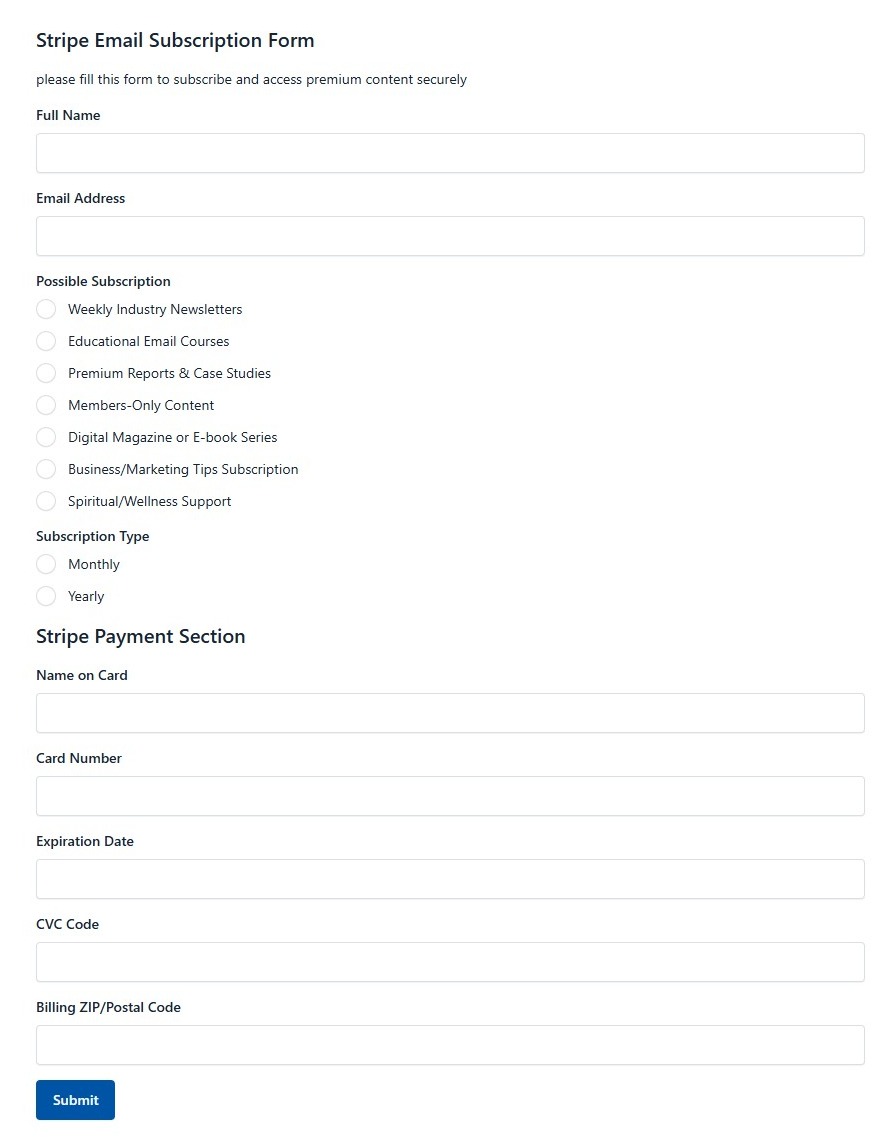 Stripe Email Subscription Form
