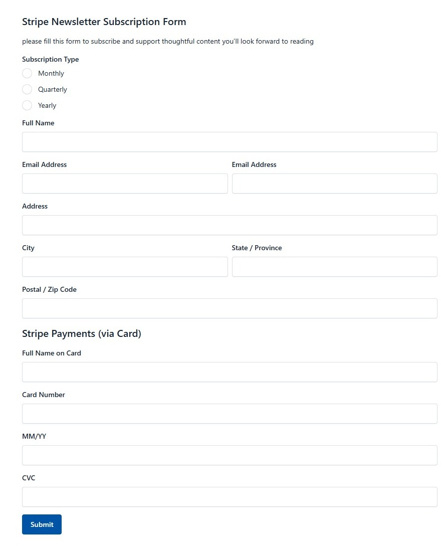 Stripe Newsletter Subscription Form