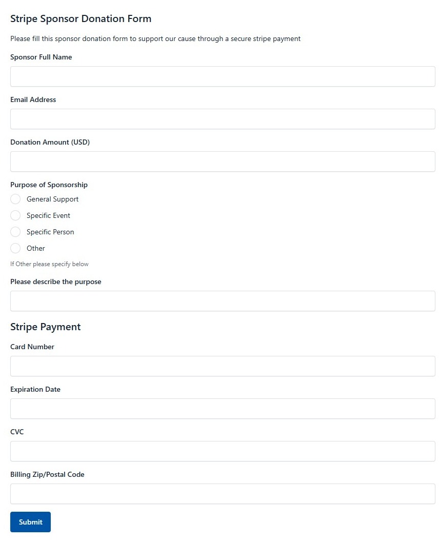 Stripe Sponsor Donation Form