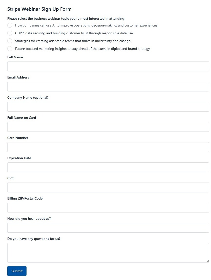 Stripe Webinar Sign Up Form