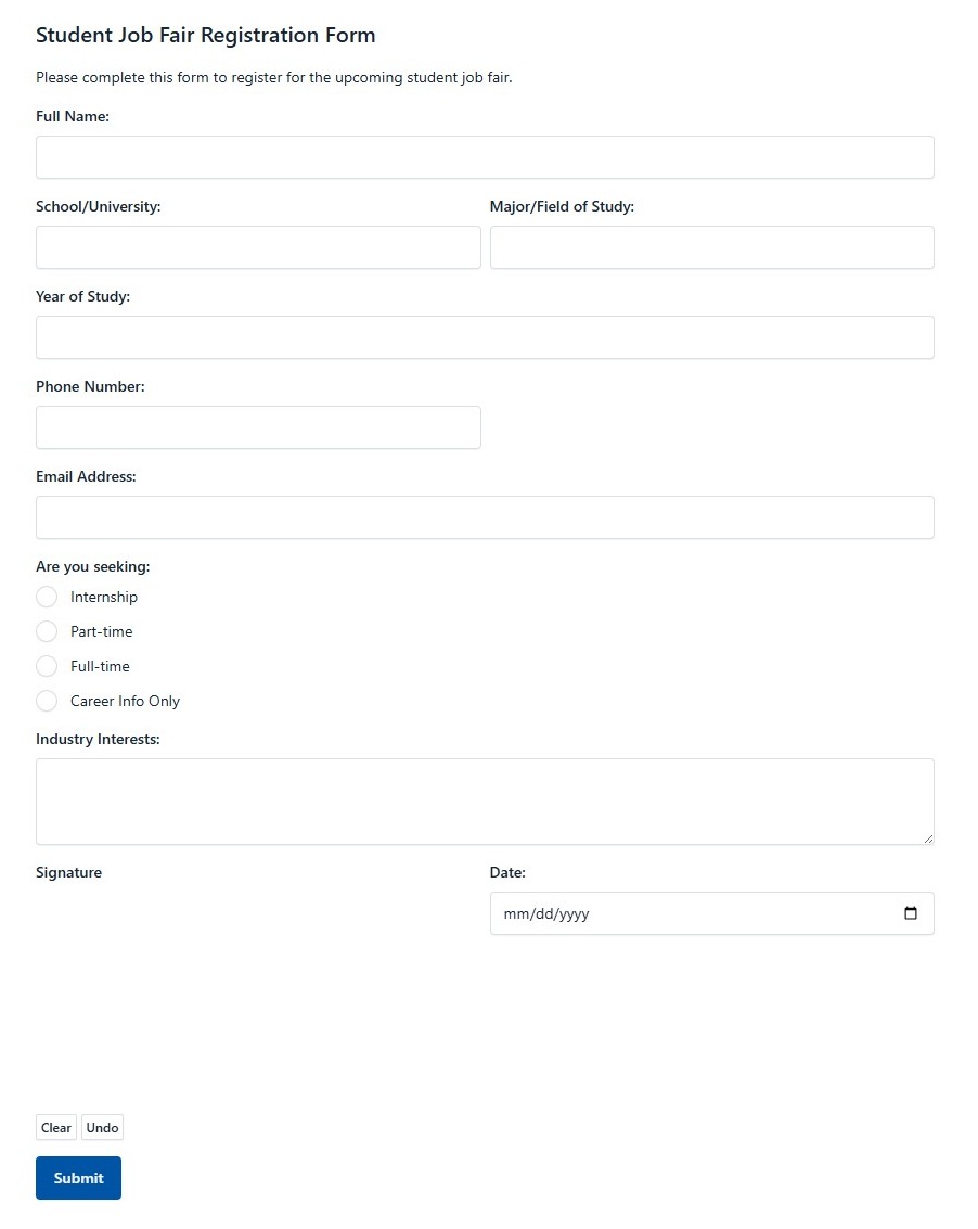 Student Job Fair Registration Form