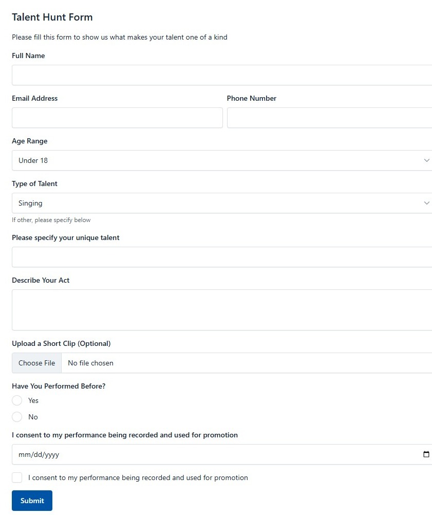 Talent Hunt Form