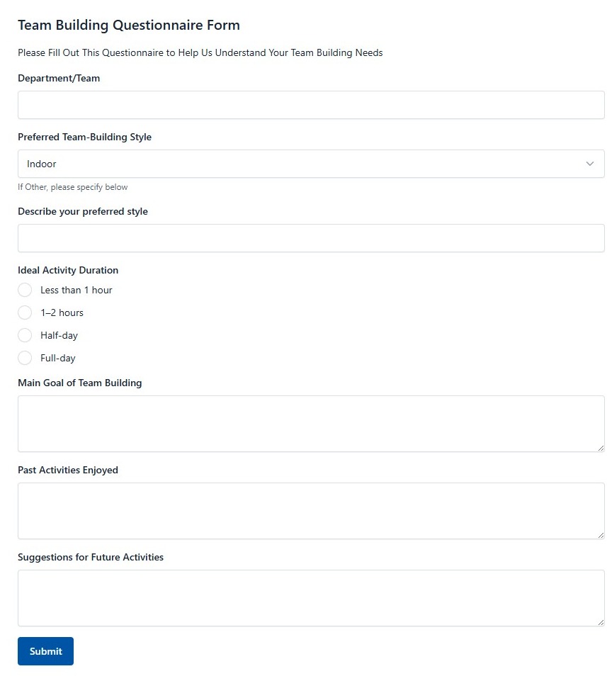 Team Building Questionnaire Form