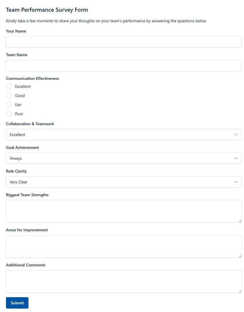 Team Performance Survey Form