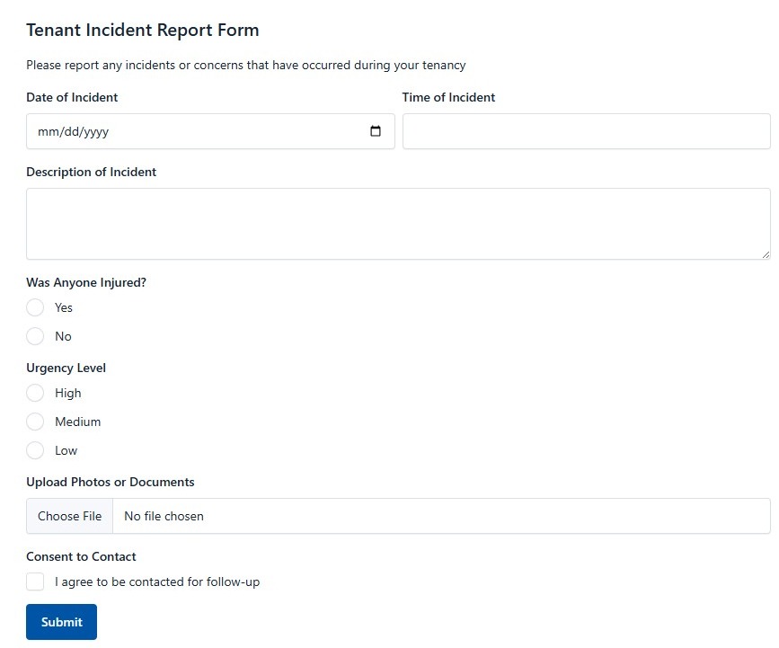 Tenant Incident Report Form