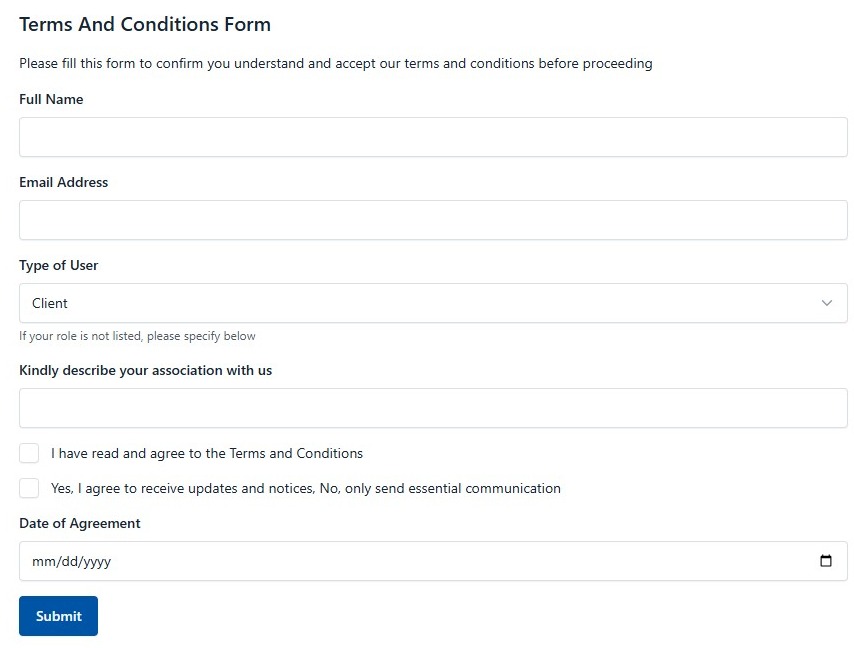 Terms And Conditions Form