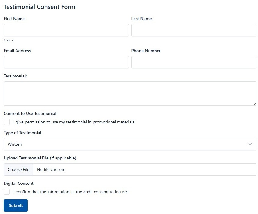 Testimonial Consent Form