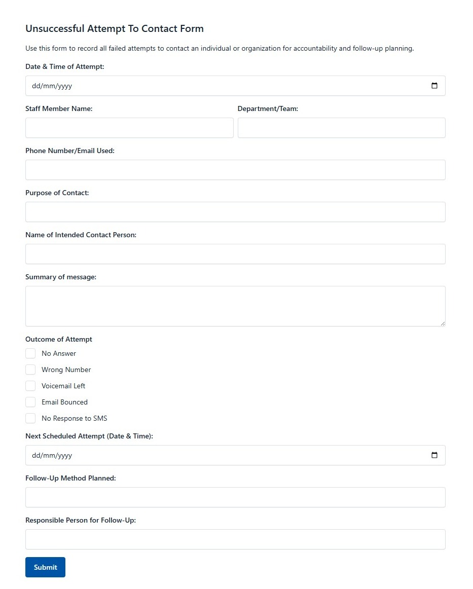 Unsuccessful Attempt To Contact Form
