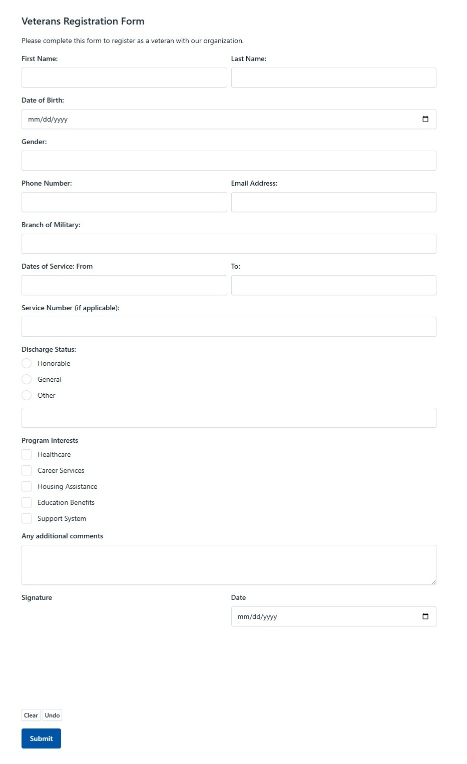 Veterans Registration Form