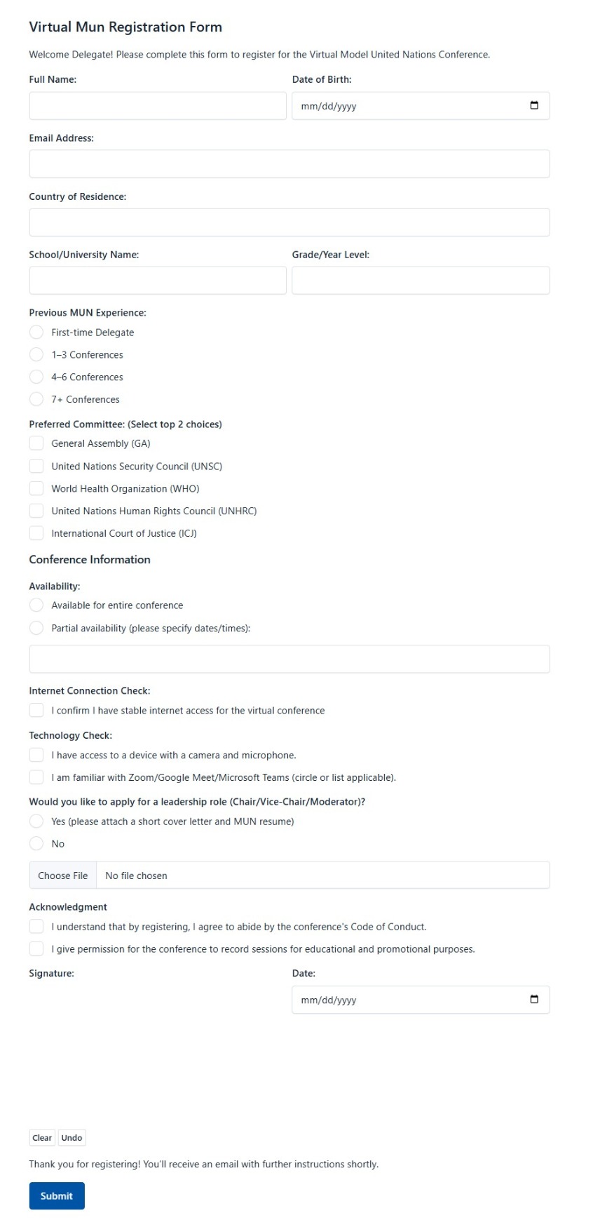 Virtual Mun Registration Form