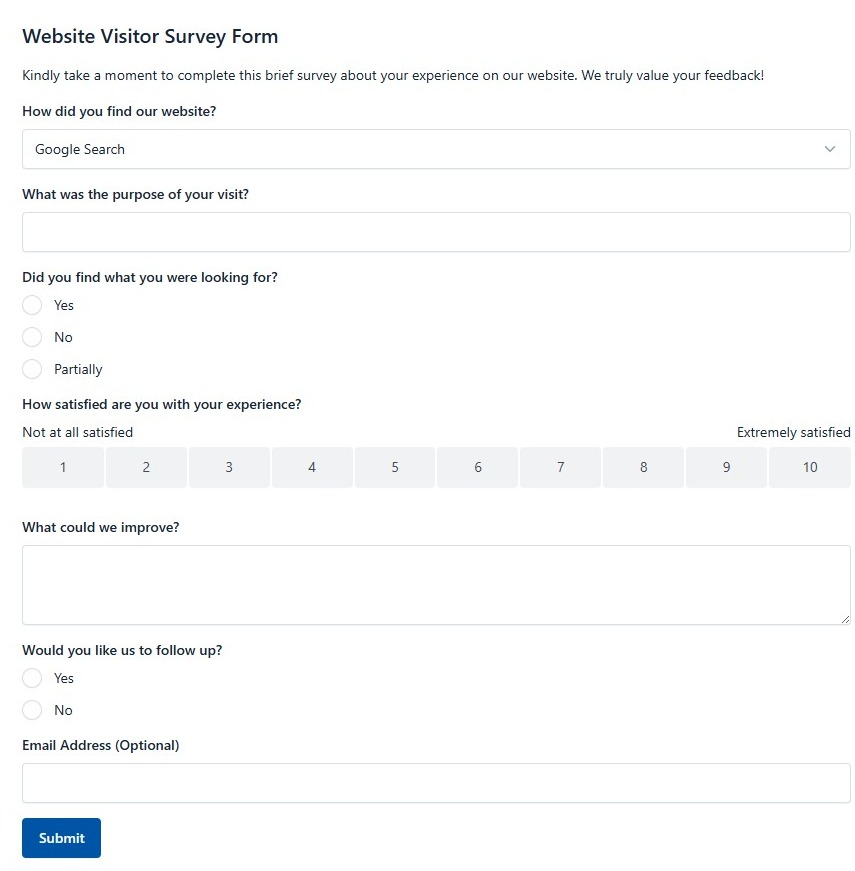 Website Visitor Survey Form