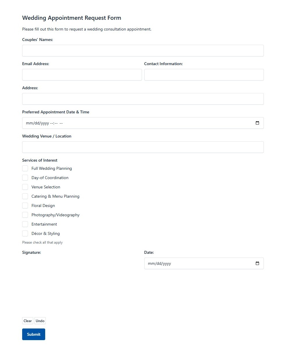 Wedding Appointment Request Form