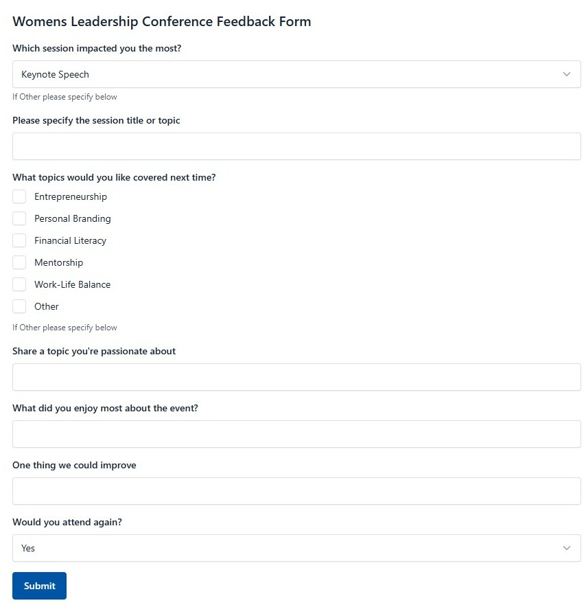 Womens Leadership Conference Feedback Form