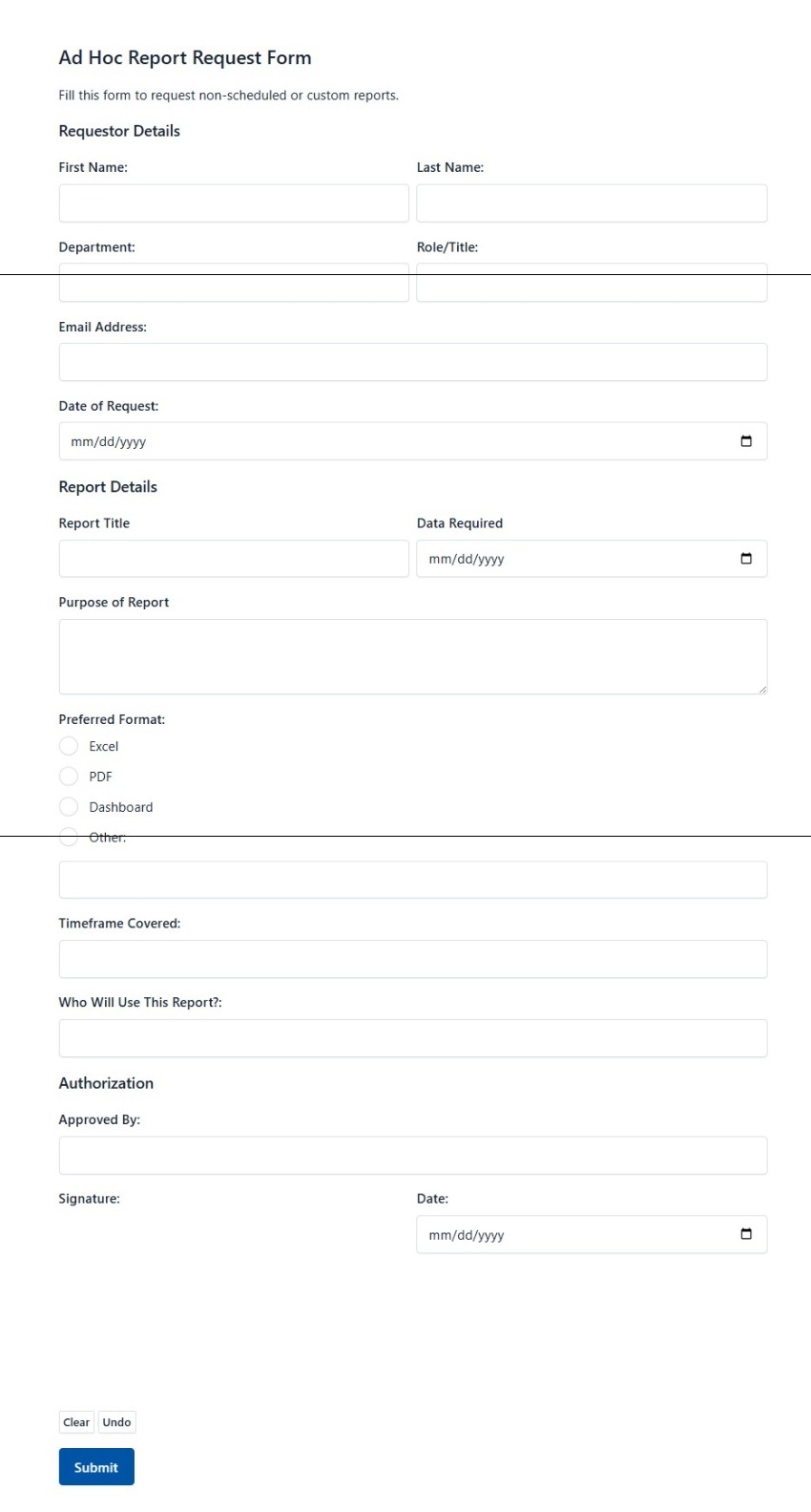 Ad Hoc Report Request Form