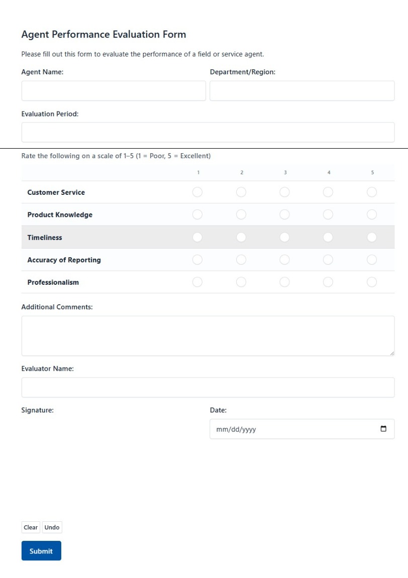 Agent Performance Evaluation Form