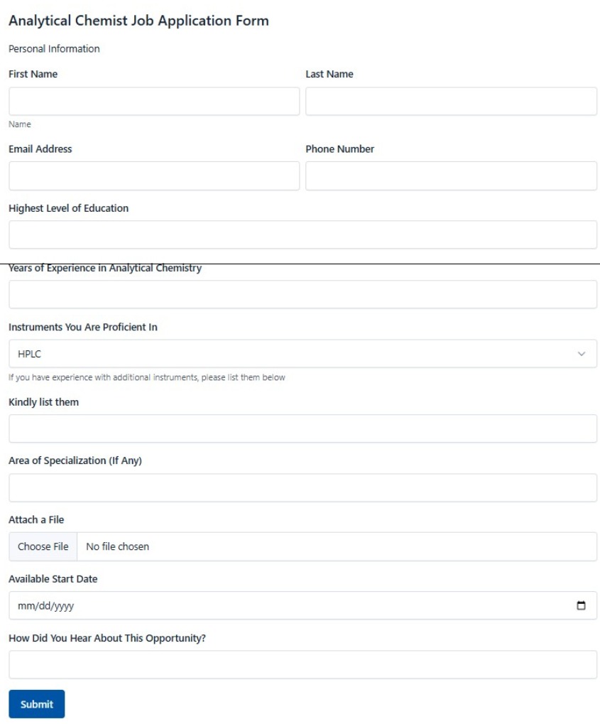 Analytical Chemist Job Application Form