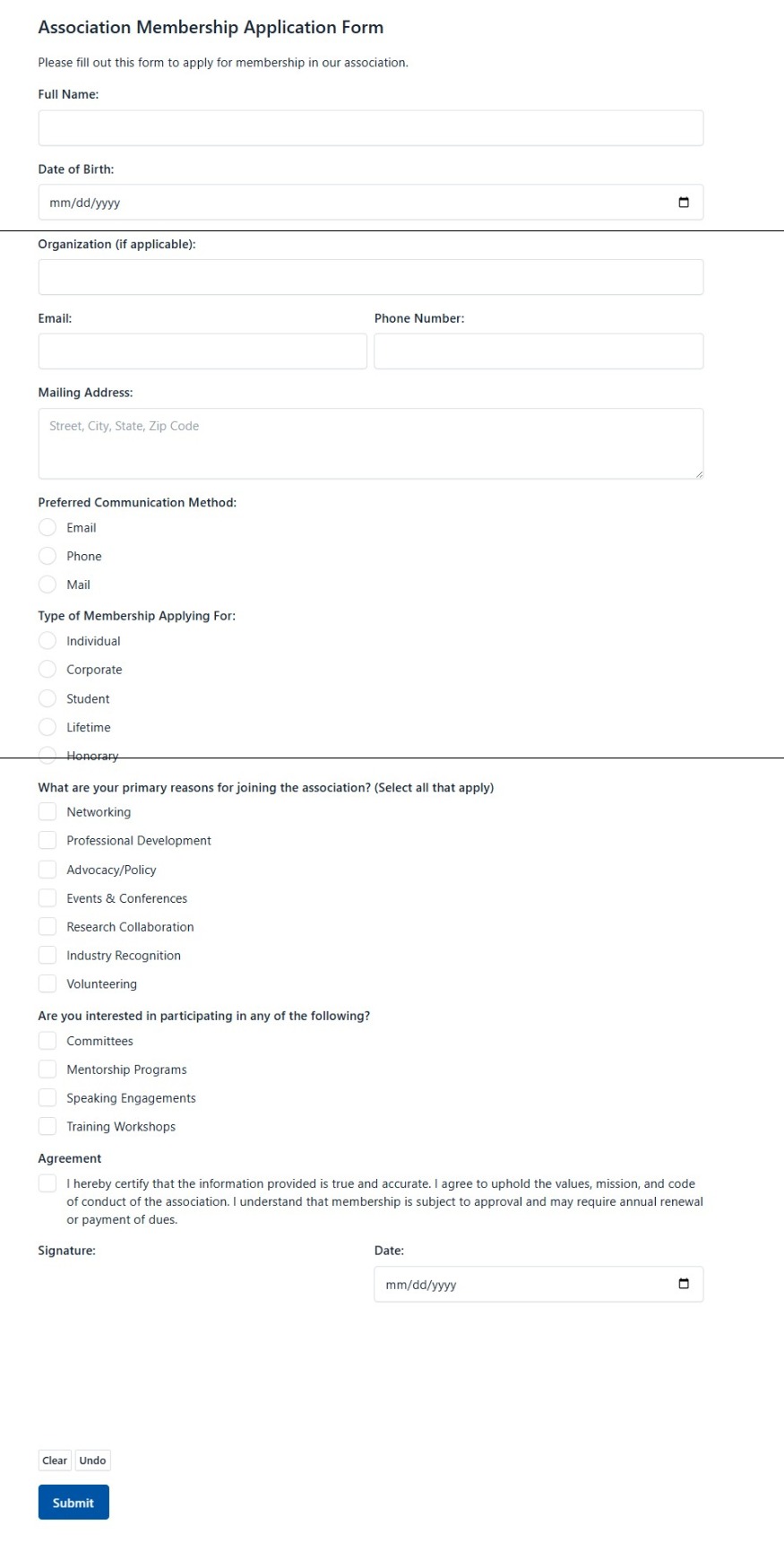 Association Membership Application Form