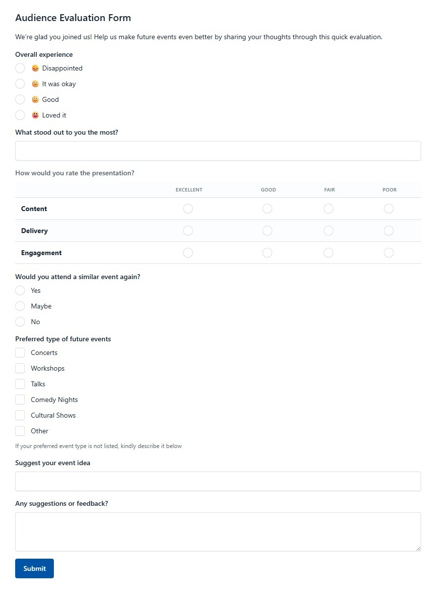 Audience Evaluation Form