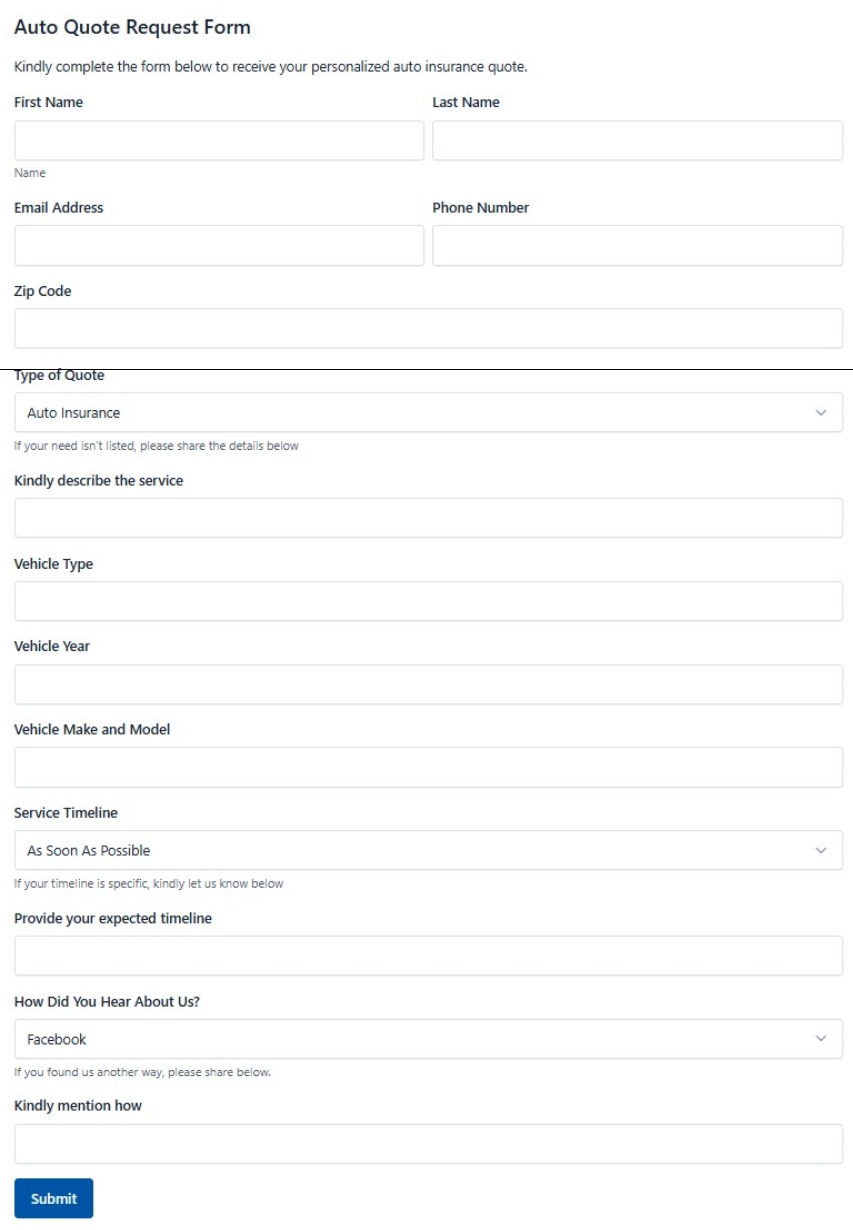 Auto Quote Request Form
