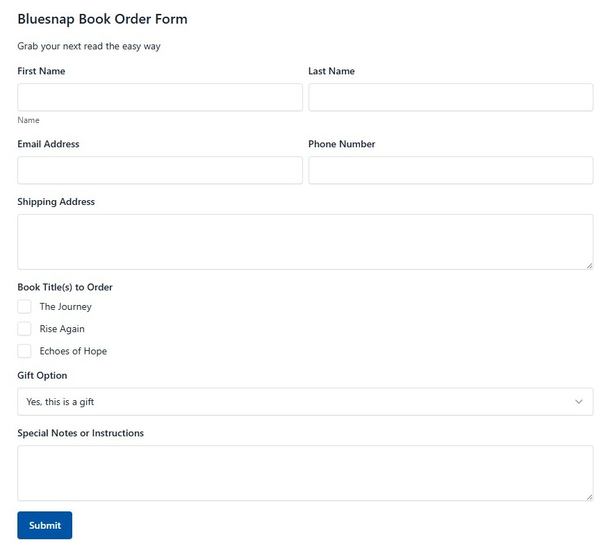 Bluesnap Book Order Form