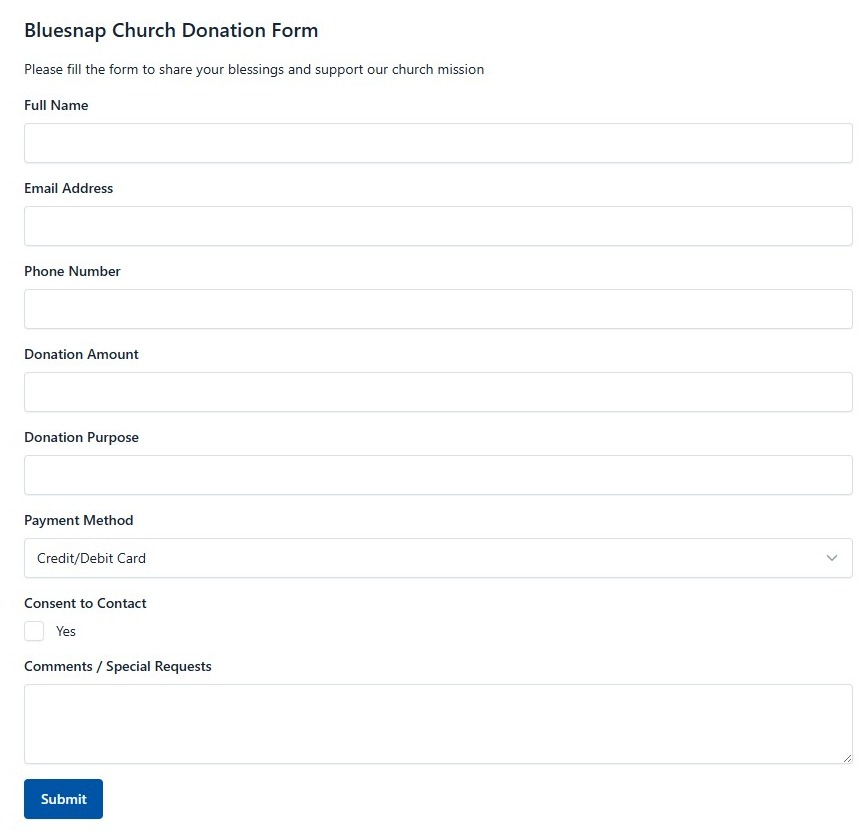 Bluesnap Church Donation Form