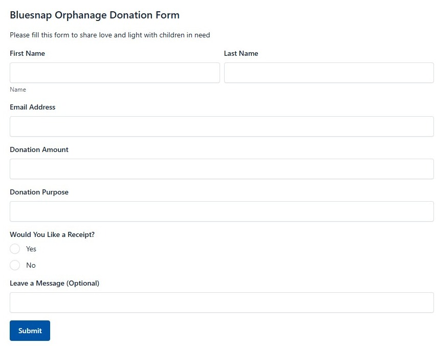Bluesnap Orphanage Donation Form