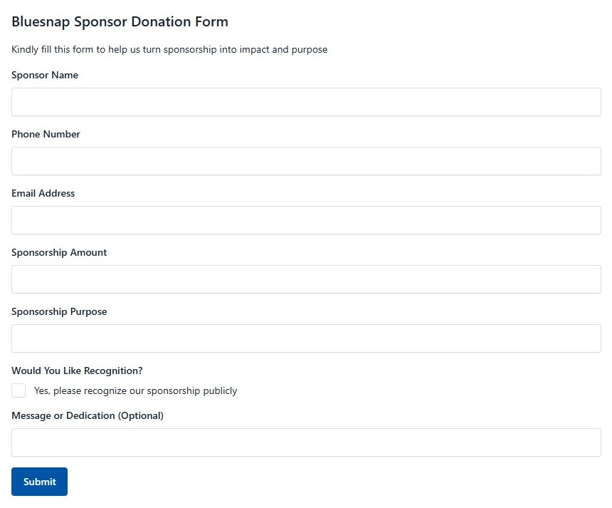 Bluesnap Sponsor Donation Form