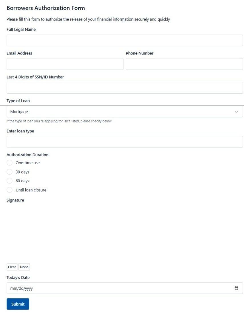 Borrowers Authorization Form