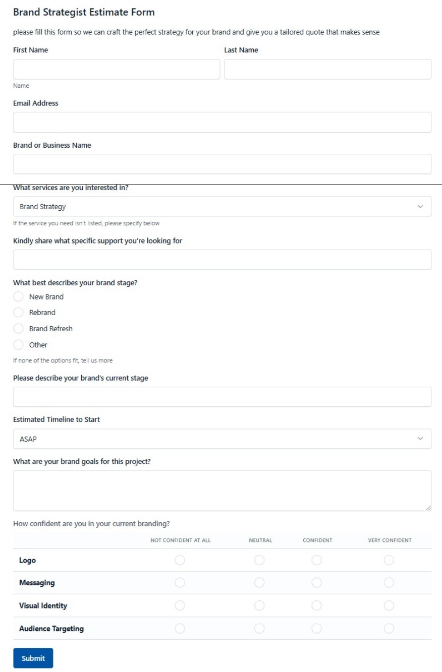 Brand Strategist Estimate Form