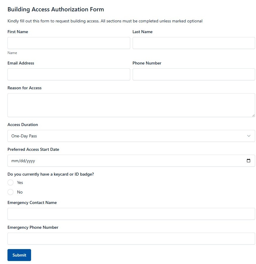 Building Access Authorization Form