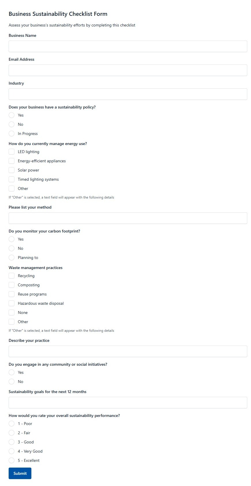 Business Sustainability Checklist Form