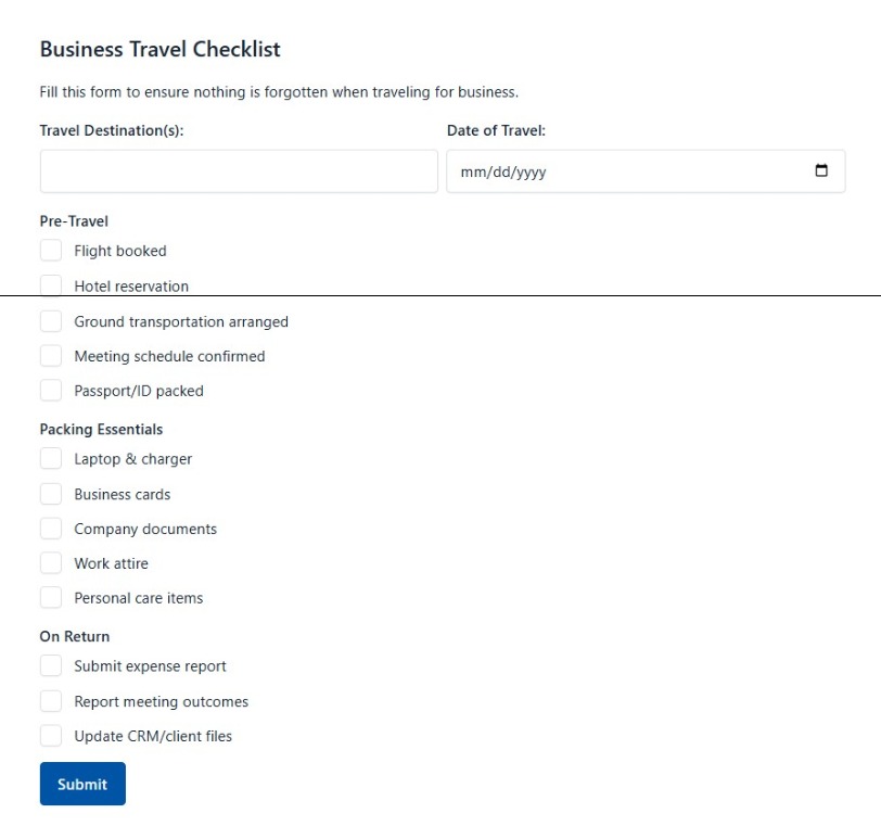 Business Travel Checklist Template