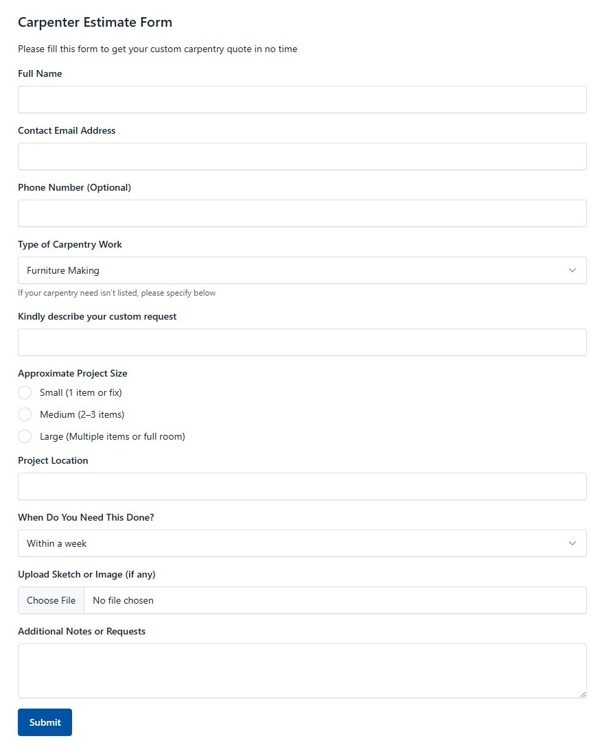Carpenter Estimate Form