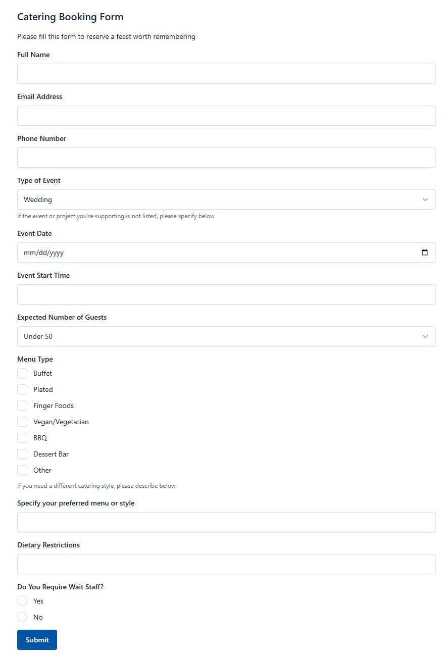 Catering Booking Form