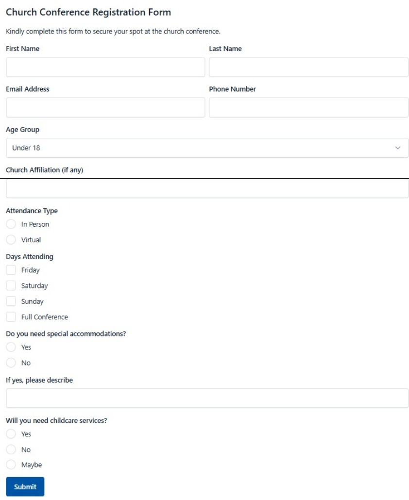 Church Conference Registration Form