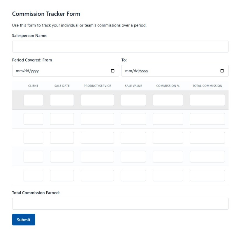 Commission Tracker Form